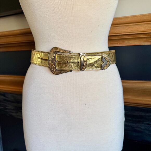 Emmanuel Accessories - Vintage Emmanuel Genuine Reptile Metallic Gold Belt with Western Buckle